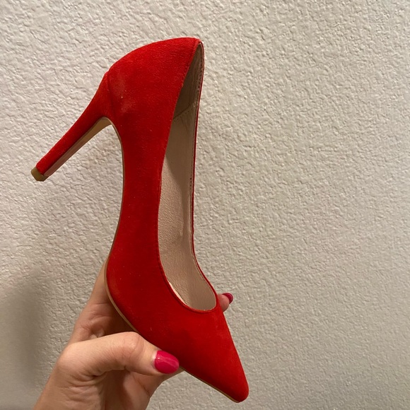 ‘Divine Follie’ Elegant Red Leather Women's Pumps IT37 NWB - Picture 1 of 4